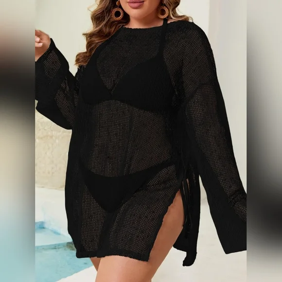 Plus Size Black Crochet Swim Cover Up Kaftan XXL | New With Tags - Picture 2 of 6